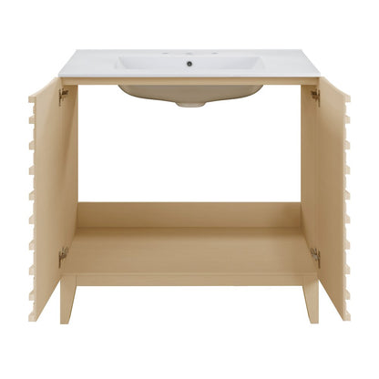30" Freestanding Bathroom Vanity in Natural Oak with 3-Hole Widespread Sink Top