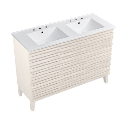 48"  Bathroom Vanity in White Oak with Widespread Double Basin Sink Top