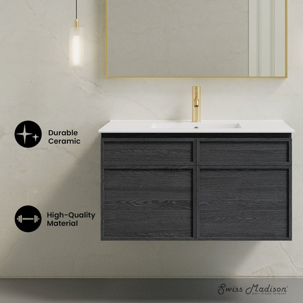 St. Tropez 36" Wall-Mounted Bathroom Vanity in Black Oak with Sink Top