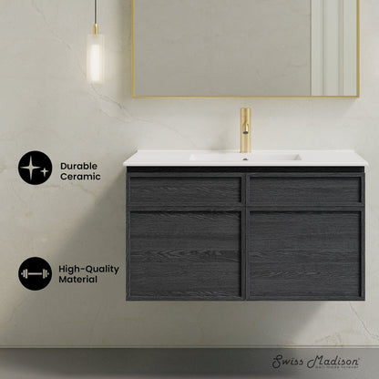 St. Tropez 36" Wall-Mounted Bathroom Vanity in Black Oak with Sink Top