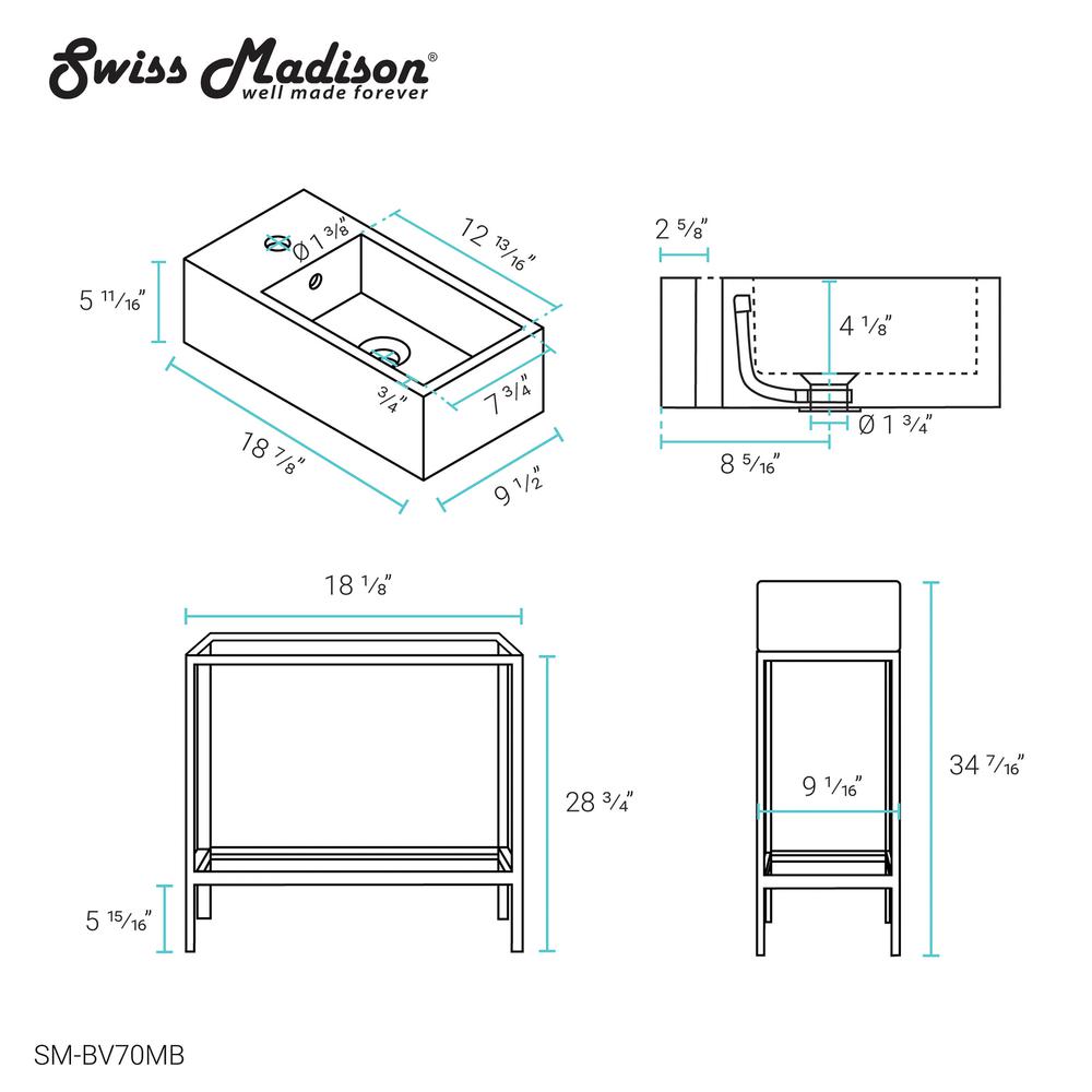 Single, Freestanding, Open Shelf, Matte Black Frame Bathroom Vanity