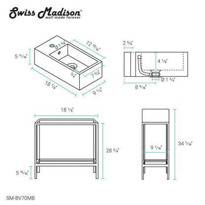 Single, Freestanding, Open Shelf, Matte Black Frame Bathroom Vanity
