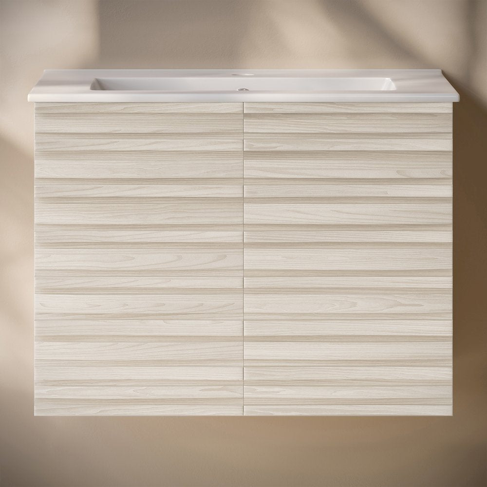 Cascade 30" Wall-Mounted Bathroom Vanity in White Oak with Sink Top
