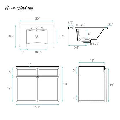 30" Wall-Mounted Bathroom Vanity in Brown Oak with Black Widespread Sink Top