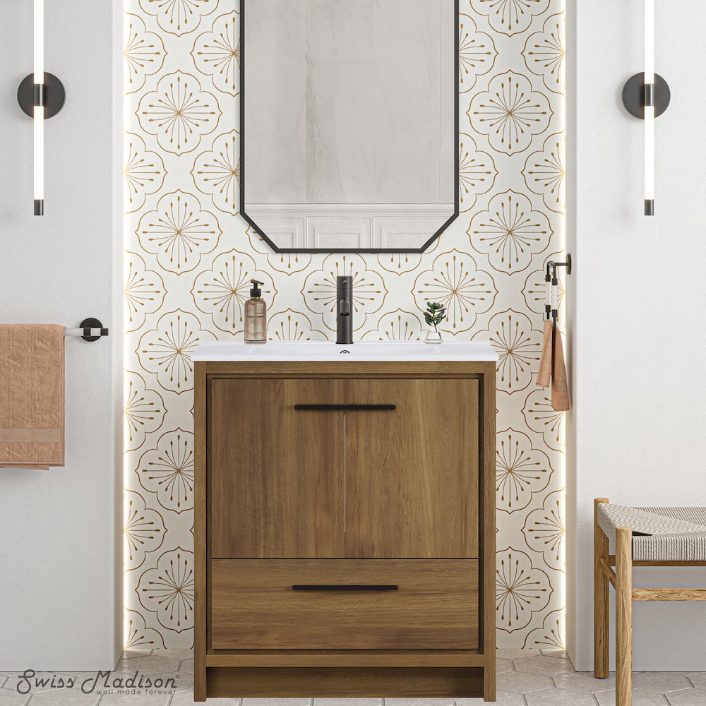 Virage 30" Freestanding Bathroom Vanity in Brown Oak with Sink Top
