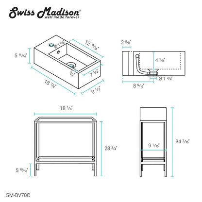Single, Freestanding, Open Shelf, Chrome Metal Frame Bathroom Vanity