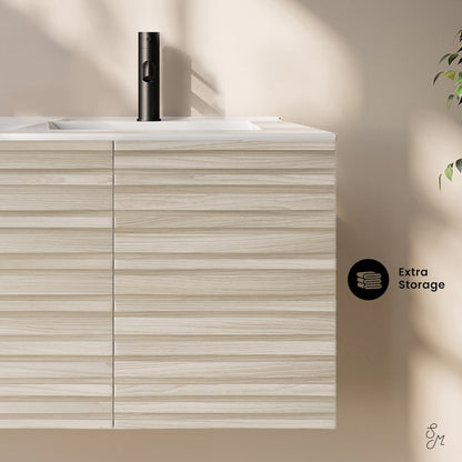 Cascade 48" Wall-Mounted Bathroom Vanity in White Oak with Double Basin Sink Top