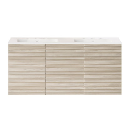 Cascade Wall-Mounted Bathroom Vanity in White Oak with 3-Hole Double Sink Top