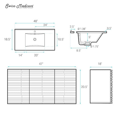 Cascade 48" Wall-Mounted Bathroom Vanity in Black Oak with Double Basin Sink Top