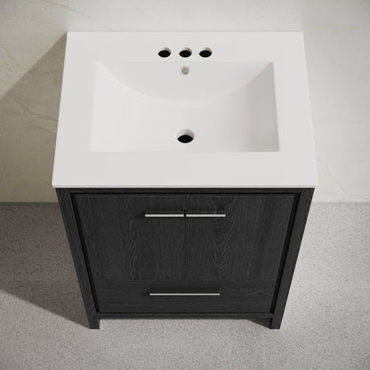 24" Freestanding Bathroom Vanity in Black Oak with 3-Hole Centerset Sink Top