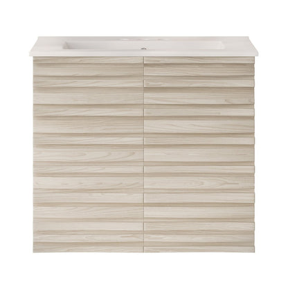 Cascade Wall-Mounted Bathroom Vanity in White Oak with 3-Hole Centerset Sink Top