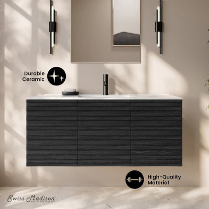 Cascade 48" Wall-Mounted Bathroom Vanity in Black Oak with Sink Top