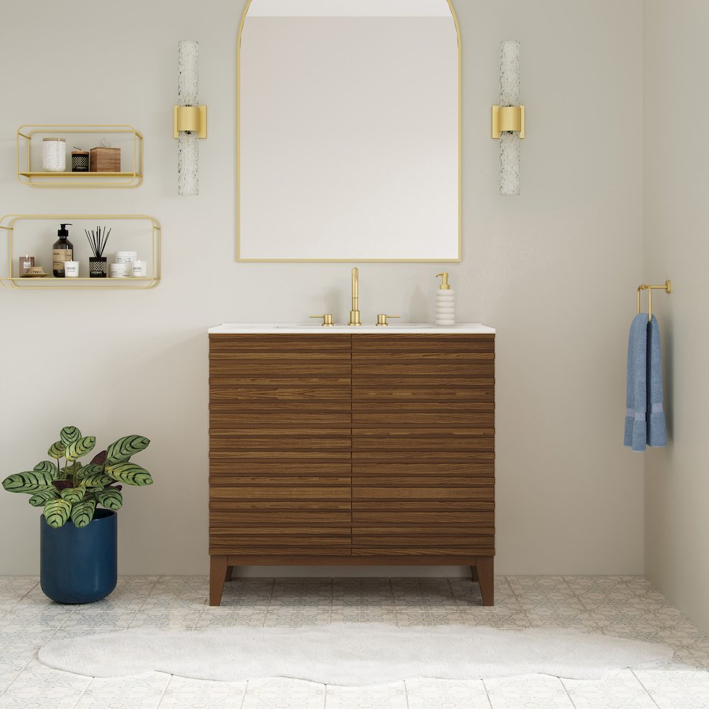 30" Freestanding Bathroom Vanity in Brown Oak with 3-Hole Widespread Sink Top
