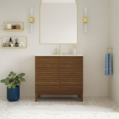 30" Freestanding Bathroom Vanity in Brown Oak with 3-Hole Widespread Sink Top