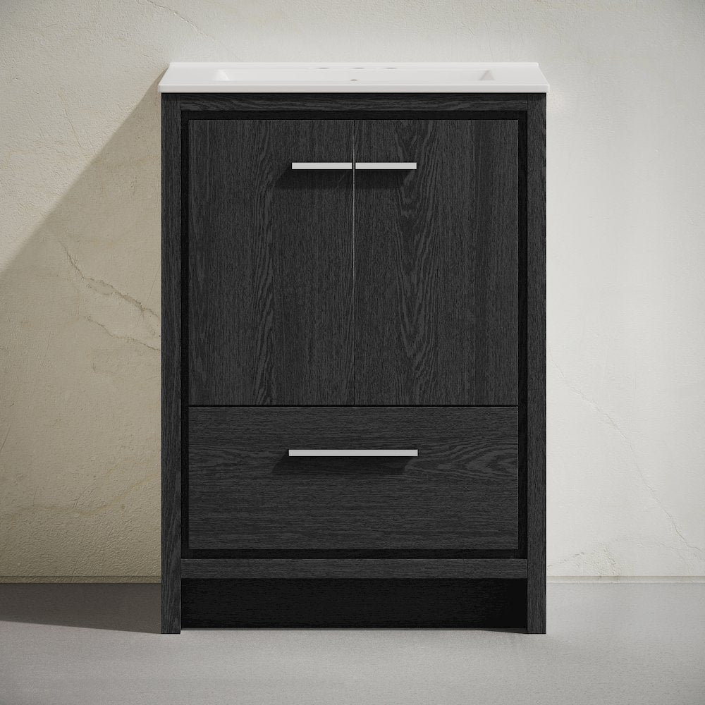 24" Freestanding Bathroom Vanity in Black Oak with 3-Hole Centerset Sink Top
