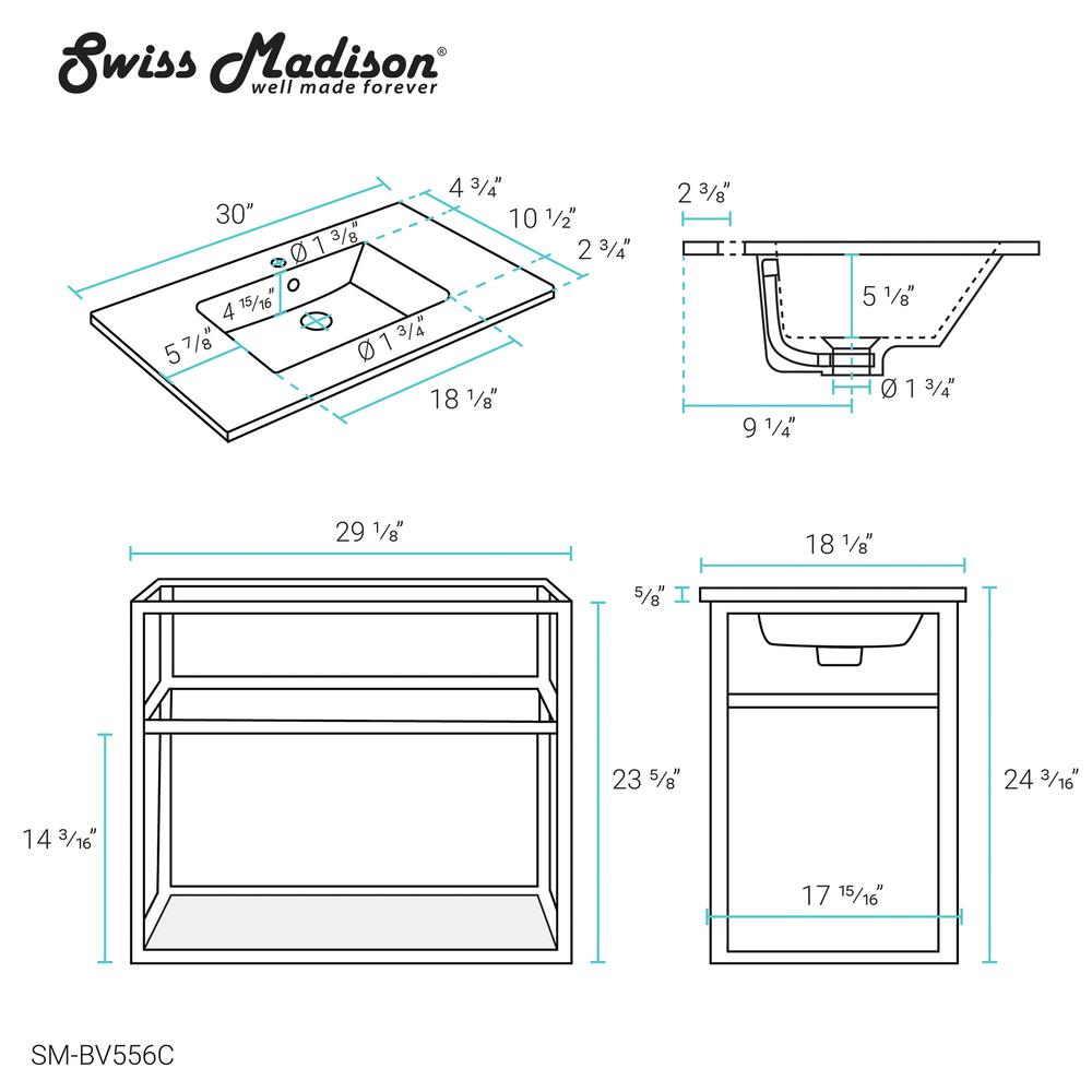 Pierre 30 Single, Open Shelf, Chrome Metal Frame Bathroom Vanity