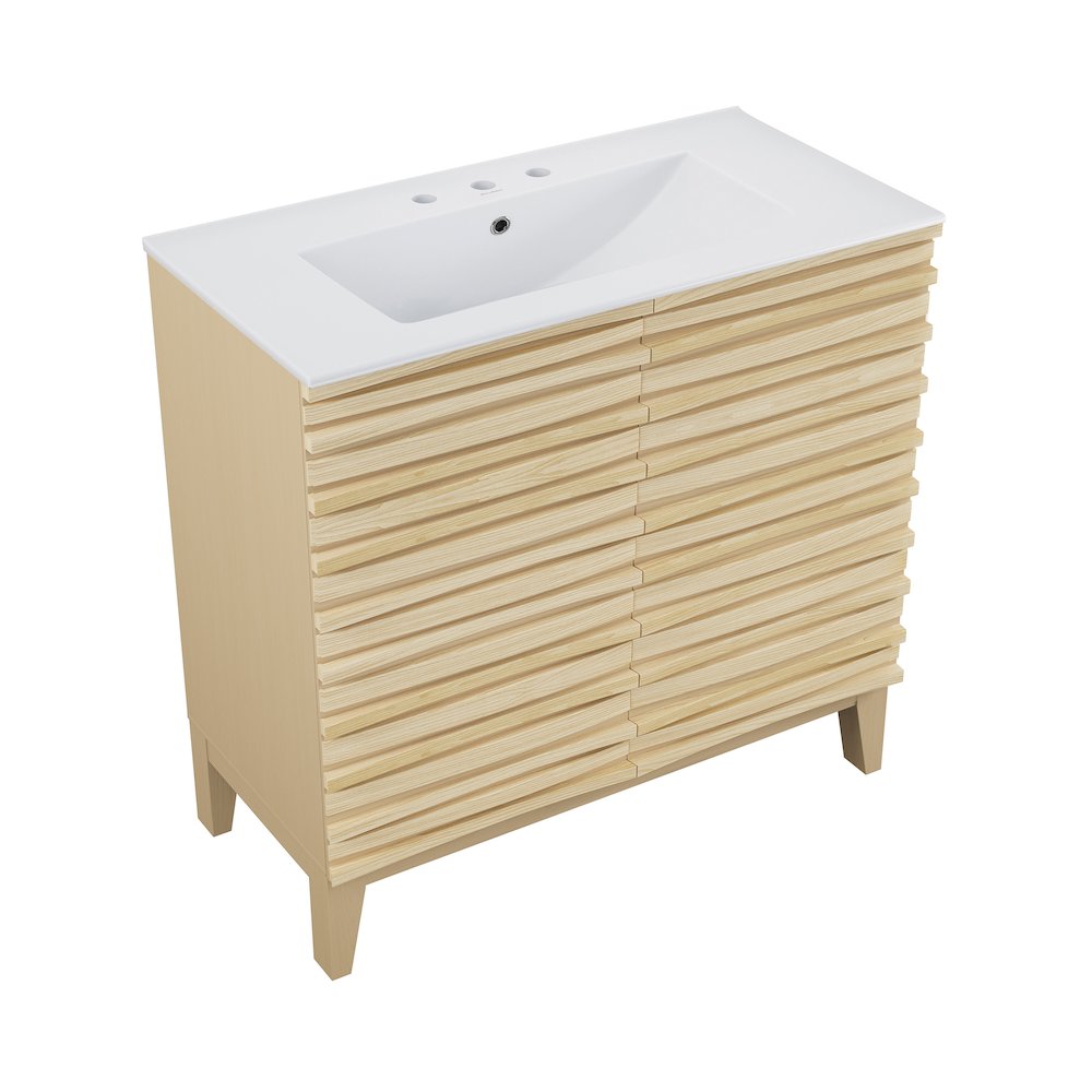 30" Freestanding Bathroom Vanity in Natural Oak with 3-Hole Widespread Sink Top