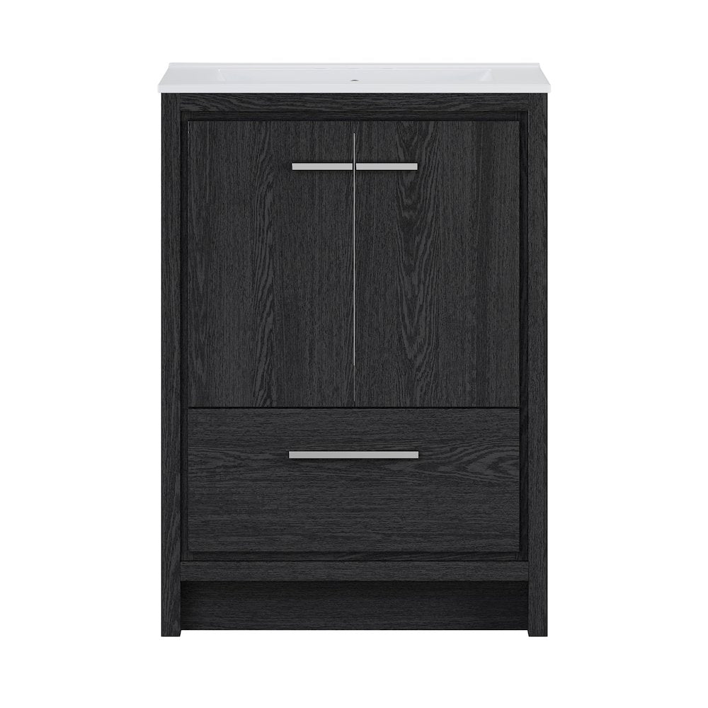 24" Freestanding Bathroom Vanity in Black Oak with 3-Hole Centerset Sink Top