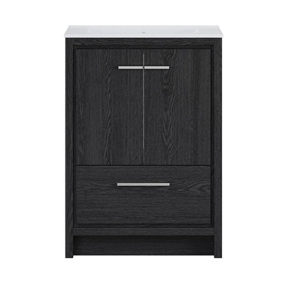 24" Freestanding Bathroom Vanity in Black Oak with 3-Hole Centerset Sink Top