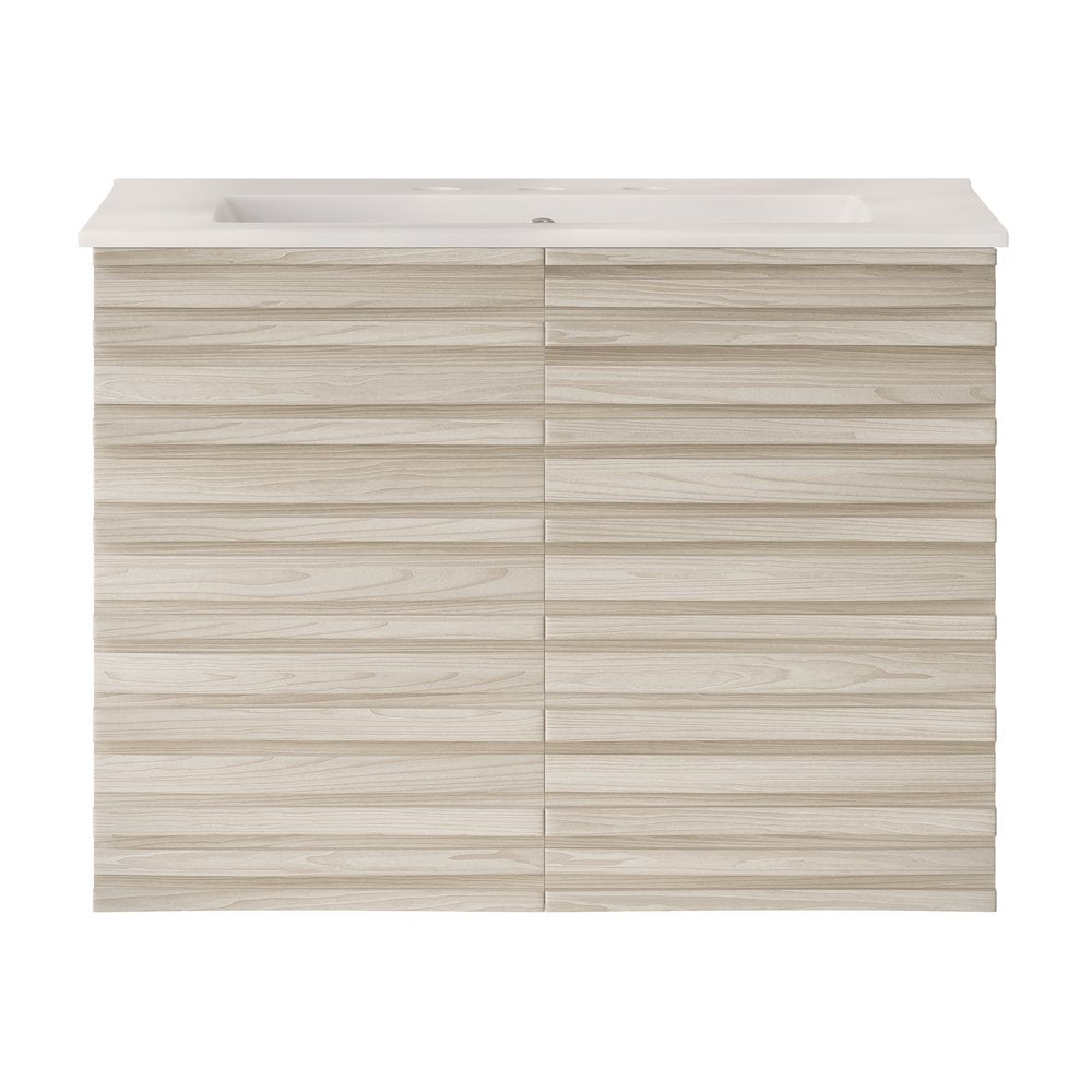 Cascade Wall-Mounted Bathroom Vanity in White Oak with 3-Hole Sink Top