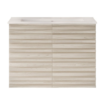 Cascade Wall-Mounted Bathroom Vanity in White Oak with 3-Hole Sink Top