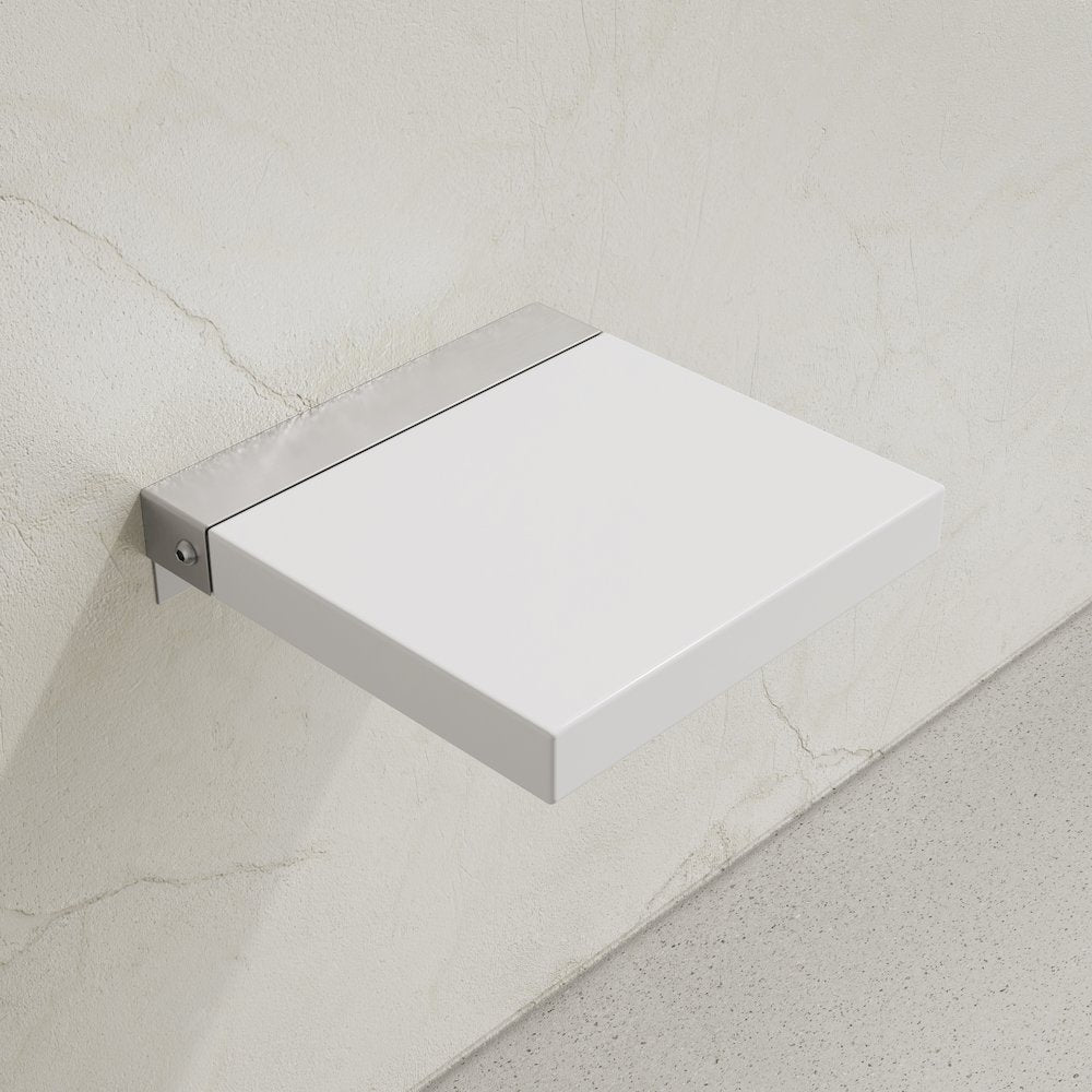 14" x 13" Folding Wall-Mounted Shower Seat in Glossy White, PU Leather Padded