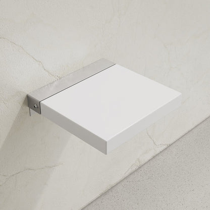 14" x 13" Folding Wall-Mounted Shower Seat in Glossy White, PU Leather Padded