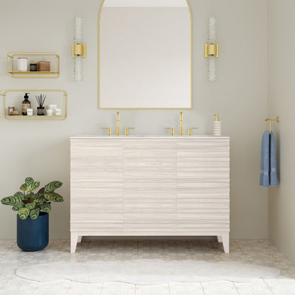 48"  Bathroom Vanity in White Oak with Widespread Double Basin Sink Top