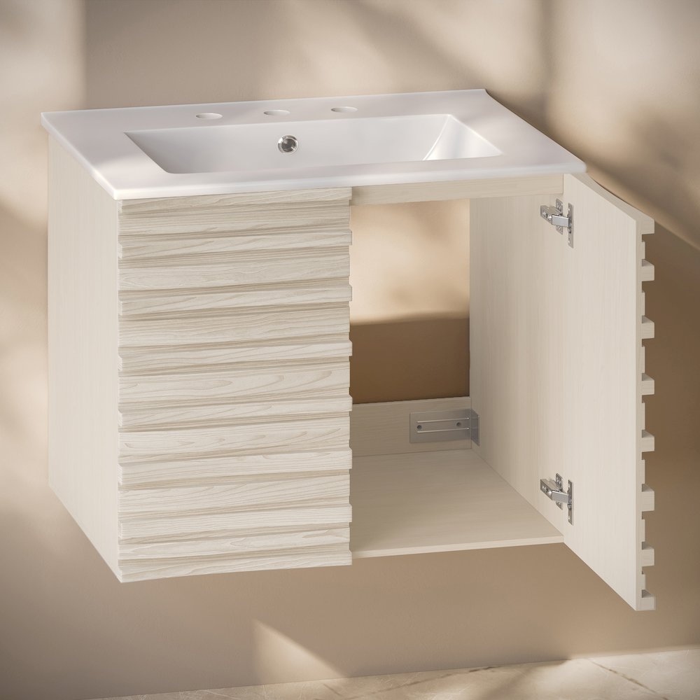 Cascade Wall-Mounted Bathroom Vanity in White Oak with 3-Hole Sink Top