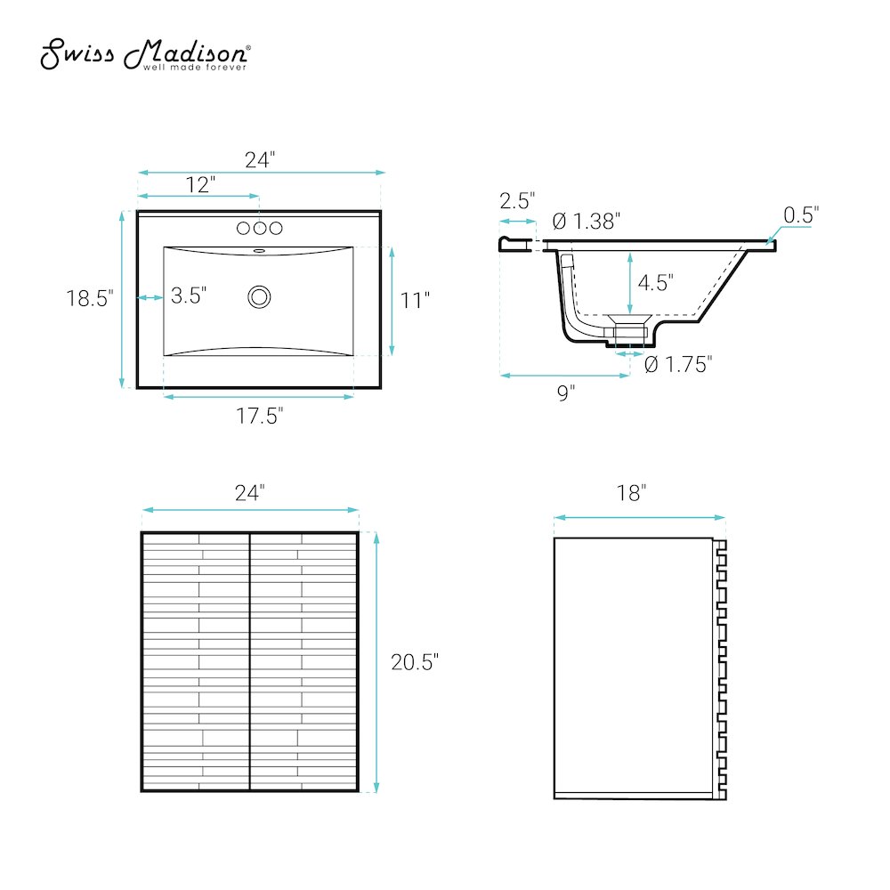 Cascade Wall-Mounted Bathroom Vanity in White Oak with 3-Hole Centerset Sink Top