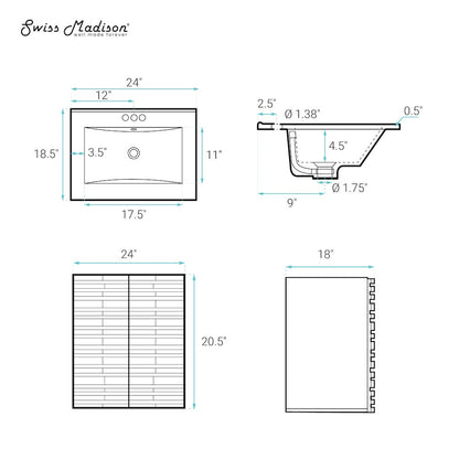 Cascade Wall-Mounted Bathroom Vanity in White Oak with 3-Hole Centerset Sink Top