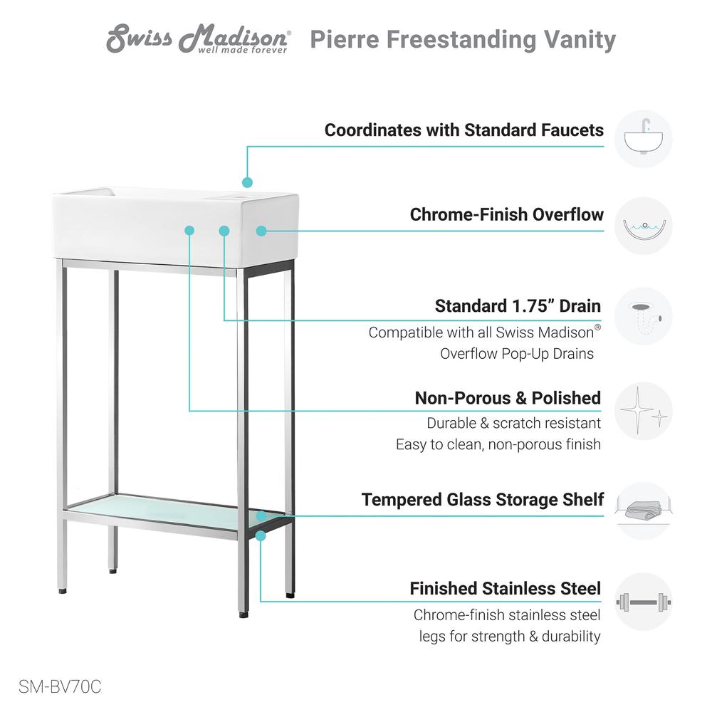 Single, Freestanding, Open Shelf, Chrome Metal Frame Bathroom Vanity