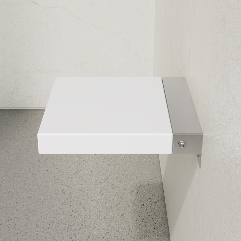 14" x 13" Folding Wall-Mounted Shower Seat in Glossy White, PU Leather Padded