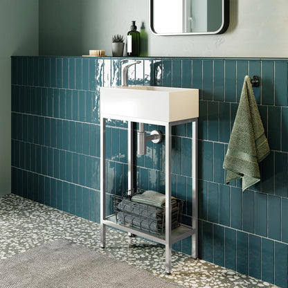 Single, Freestanding, Open Shelf, Chrome Metal Frame Bathroom Vanity