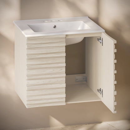 Cascade Wall-Mounted Bathroom Vanity in White Oak with 3-Hole Centerset Sink Top