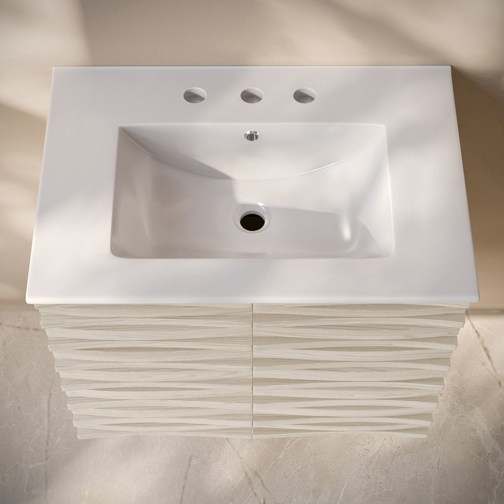 Cascade Wall-Mounted Bathroom Vanity in White Oak with 3-Hole Sink Top