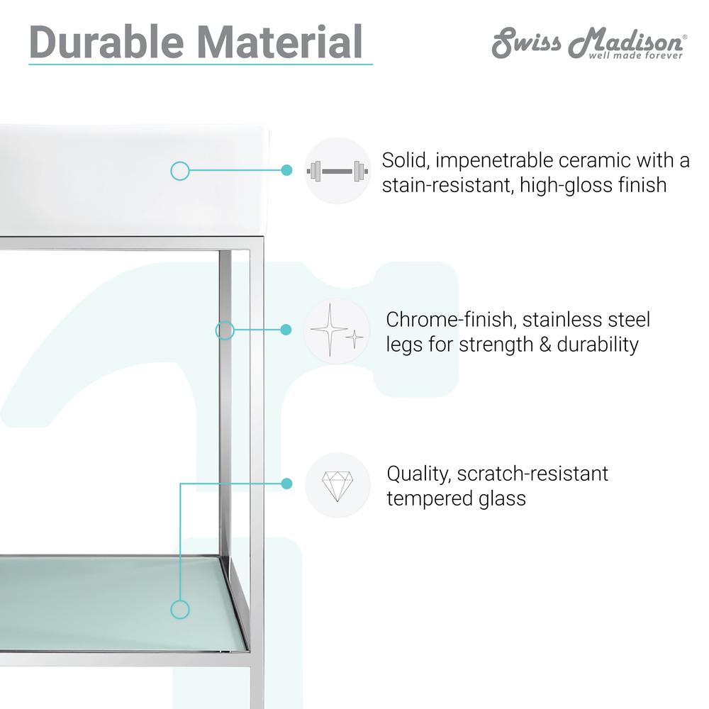 Single, Freestanding, Open Shelf, Chrome Metal Frame Bathroom Vanity
