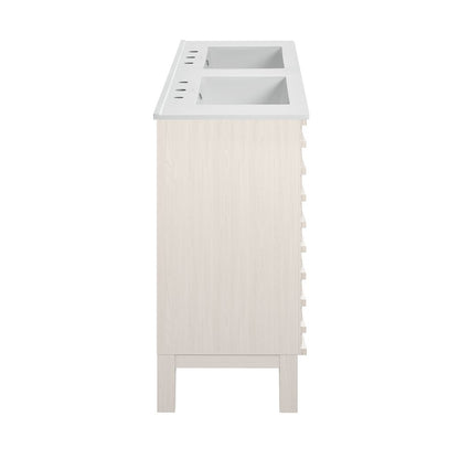 48"  Bathroom Vanity in White Oak with Widespread Double Basin Sink Top
