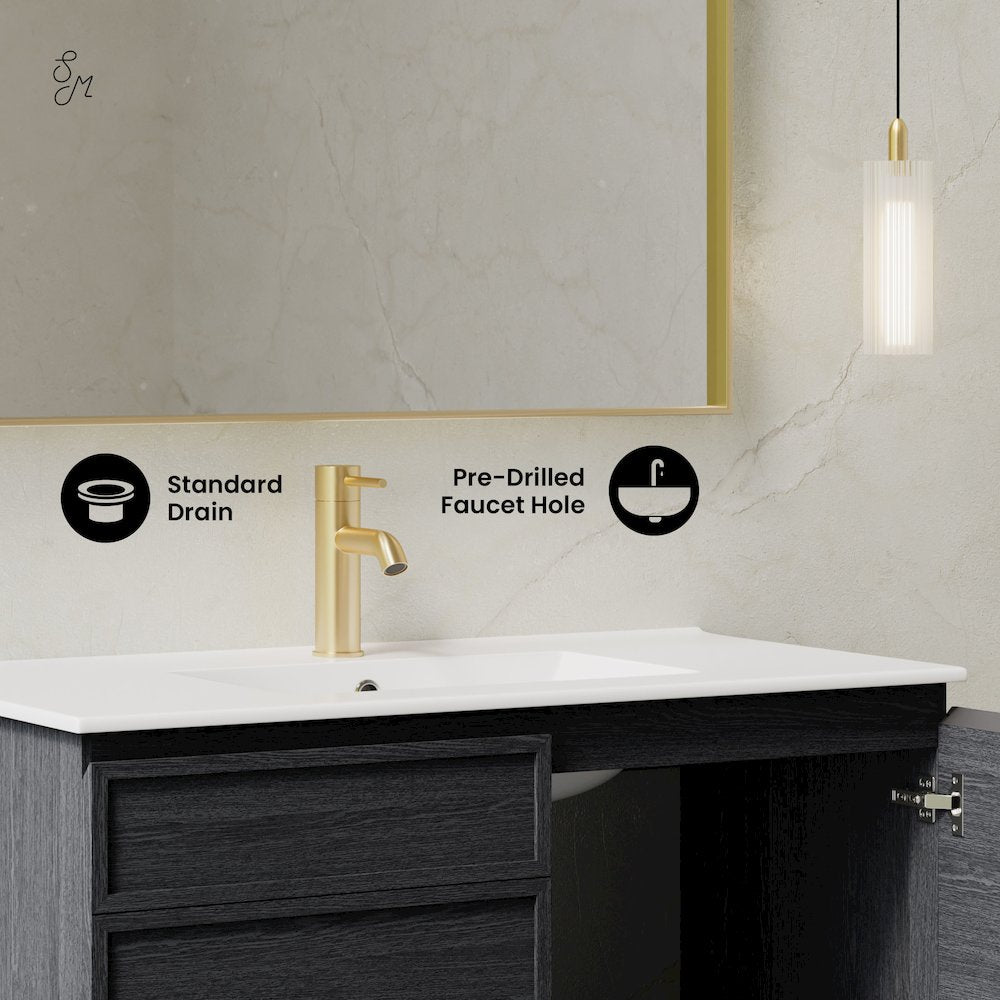 St. Tropez 36" Wall-Mounted Bathroom Vanity in Black Oak with Sink Top