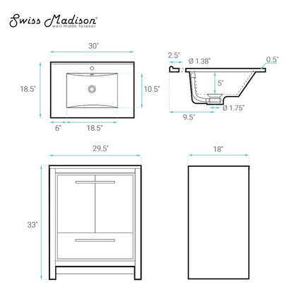 Virage 30" Freestanding Bathroom Vanity in Brown Oak with Sink Top