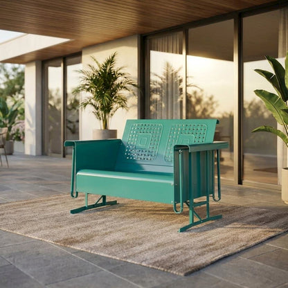 Turquoise Outdoor Loveseat Glider with Anti-Tip Hardware and Durable Frame