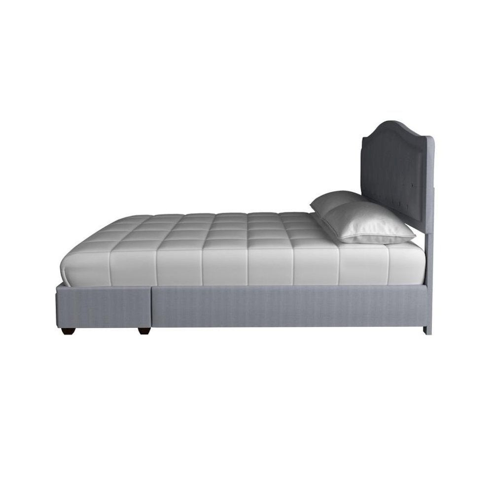 Gray Queen Bed Frame with 2 Drawers and Upholstered Storage Headboard