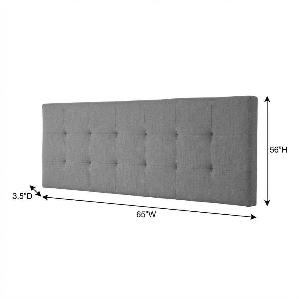 Gray Upholstered Queen Headboard with Rubberwood Frame and Padded Design