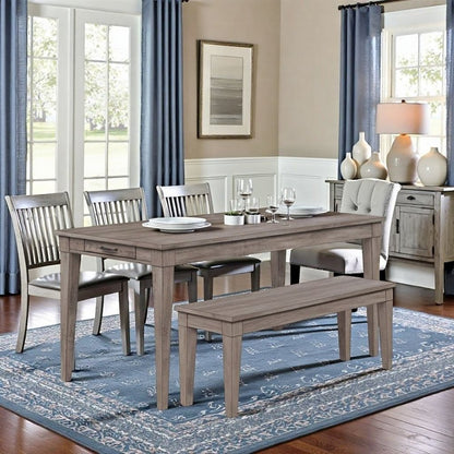 Gray Wood Dining Table with 2Drawers – Farmhouse Kitchen Table for 4
