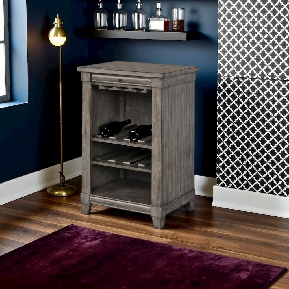 Gray Wine Cabinet with Storage – Bar for Living Room with Tray and Shelf