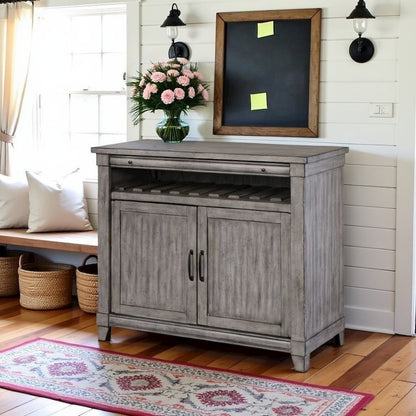 Gray Console Table with Storage – Rustic Bar Cabinet for Living Room Use