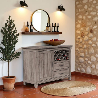 Gray Wine Cabinet with Doors – Rustic Bar Cabinet with Bottle Storage