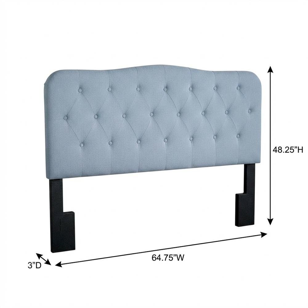 Light Blue Upholstered Queen Headboard, Solid Rubberwood Frame