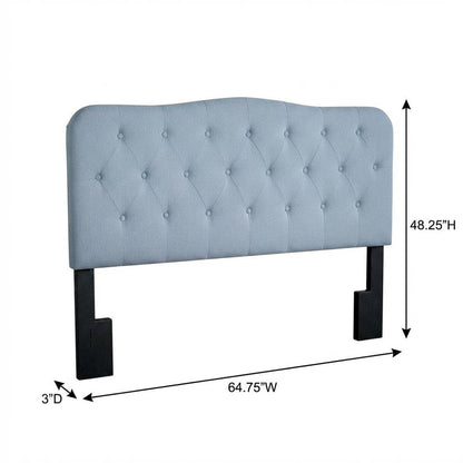 Light Blue Upholstered Queen Headboard, Solid Rubberwood Frame