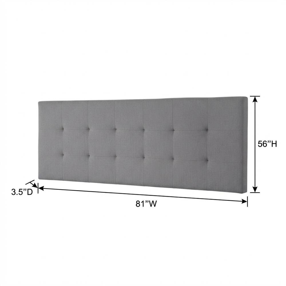 Gray Upholstered King Headboard with Rubberwood Frame and Stylish Design